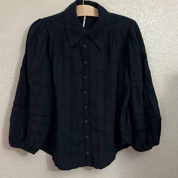 Free People Tops - Free People Gauzy Cotton Puff Sleeve Button Front Boho Blouse Top • XS